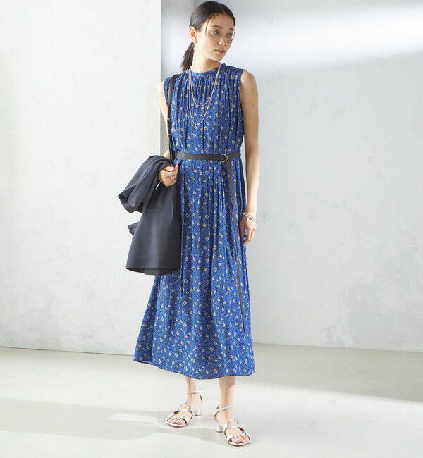 SHIPS for women「〈手洗い可能〉割繊 フラワー プリント ノースリーブ ワンピース」|ワンピース|