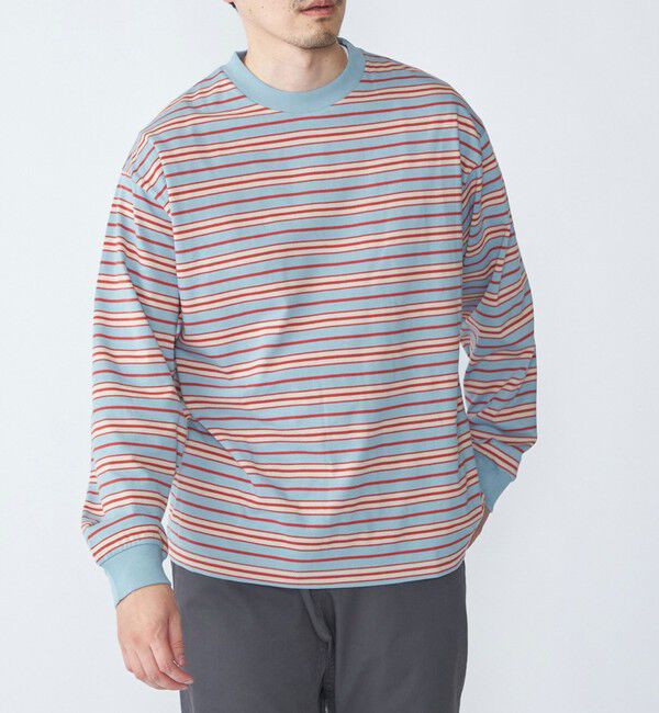 SHIPS「【SHIPS別注】AIRTOWNE: マルチ ボーダー ロングスリーブ Tシャツ」|Tシャツ・カットソー|ライトブルー