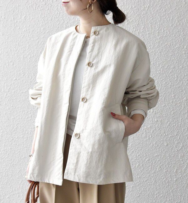 SHIPS any「SHIPS any:〈洗濯機可能〉ナイロン タスラン ノーカラー Aライン ブルゾン」|ブルゾン・スタジャン|