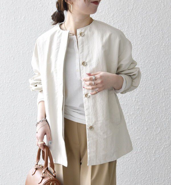 SHIPS any「SHIPS any:〈洗濯機可能〉ナイロン タスラン ノーカラー Aライン ブルゾン」|ブルゾン・スタジャン|