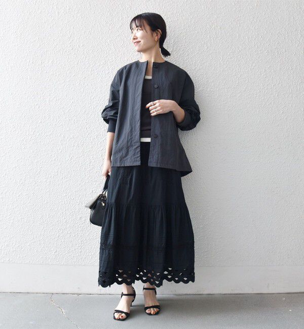 SHIPS any「SHIPS any:〈洗濯機可能〉ナイロン タスラン ノーカラー Aライン ブルゾン」|ブルゾン・スタジャン|