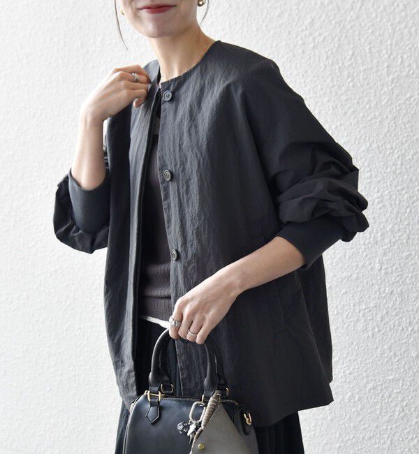 SHIPS any「SHIPS any:〈洗濯機可能〉ナイロン タスラン ノーカラー Aライン ブルゾン」|ブルゾン・スタジャン|