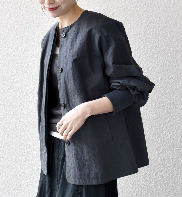 SHIPS any「SHIPS any:〈洗濯機可能〉ナイロン タスラン ノーカラー Aライン ブルゾン」|ブルゾン・スタジャン|