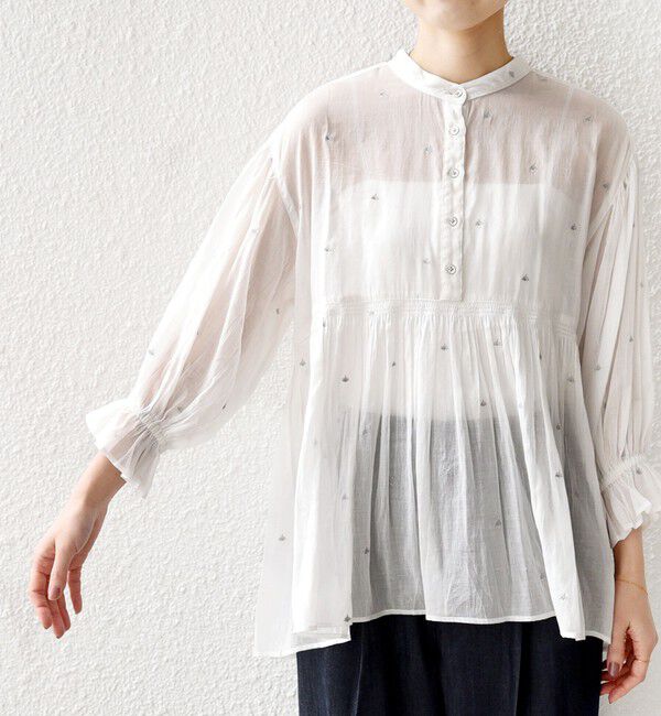 SHIPS for women「《予約》〈手洗い可能〉コットン オーガンジー リーフ 刺繍 袖 フリル ブラウス」|シャツ・ブラウス|