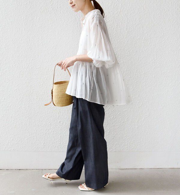 SHIPS for women「《予約》〈手洗い可能〉コットン オーガンジー リーフ 刺繍 袖 フリル ブラウス」|シャツ・ブラウス|