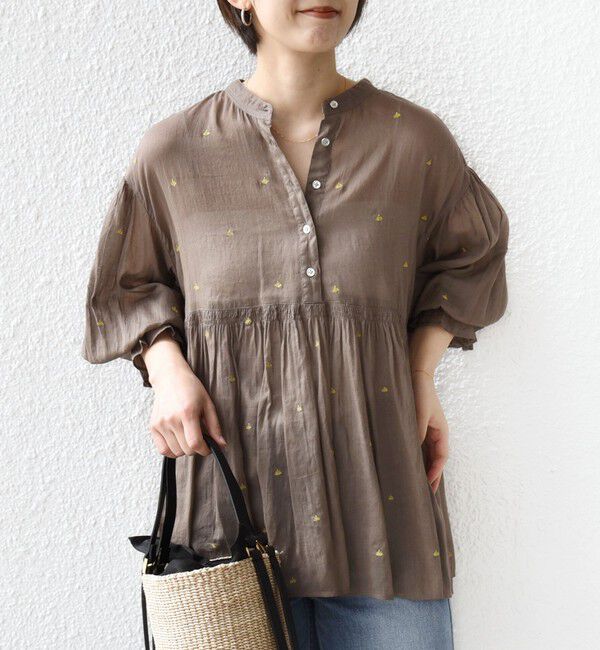 SHIPS for women「《予約》〈手洗い可能〉コットン オーガンジー リーフ 刺繍 袖 フリル ブラウス」|シャツ・ブラウス|