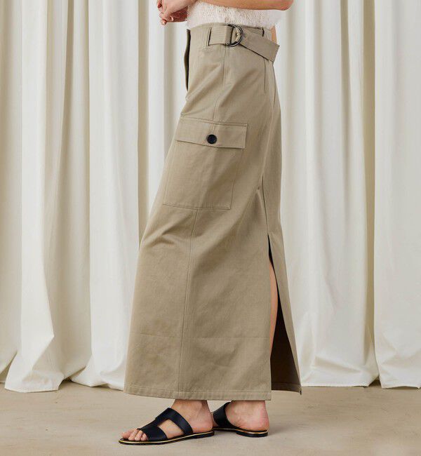 DES PRES「コットンサテン ボタンダウンマキシスカート」|タイト|