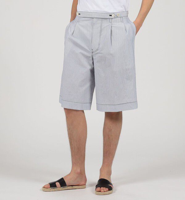 TOMORROWLAND MENS「コットンナイロンストライプ  2プリーツ ベルトレス ショートパンツ」|その他|