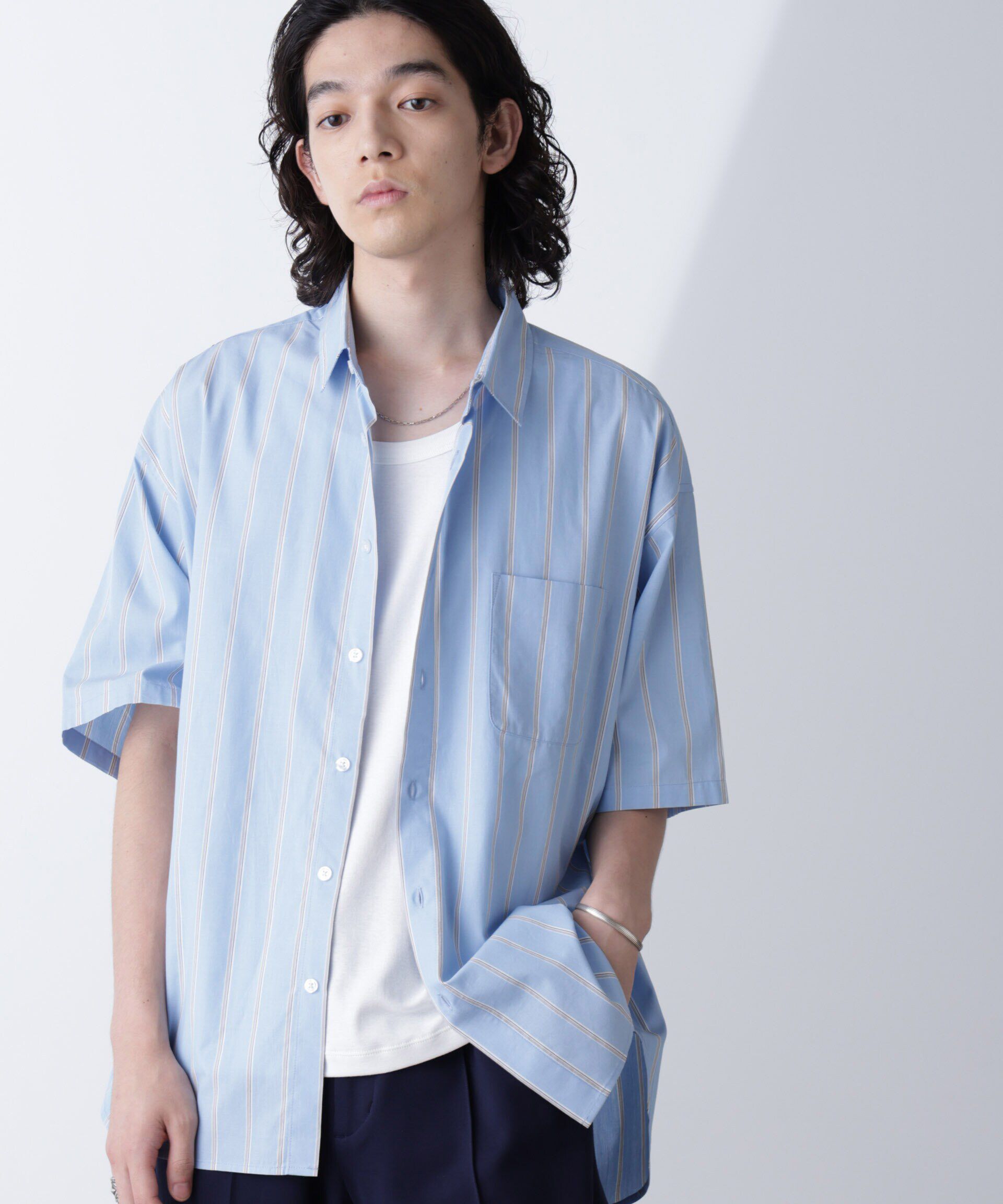 nano･universe「ストライプレギュラーシャツ 半袖」|シャツ・ブラウス|サックス5