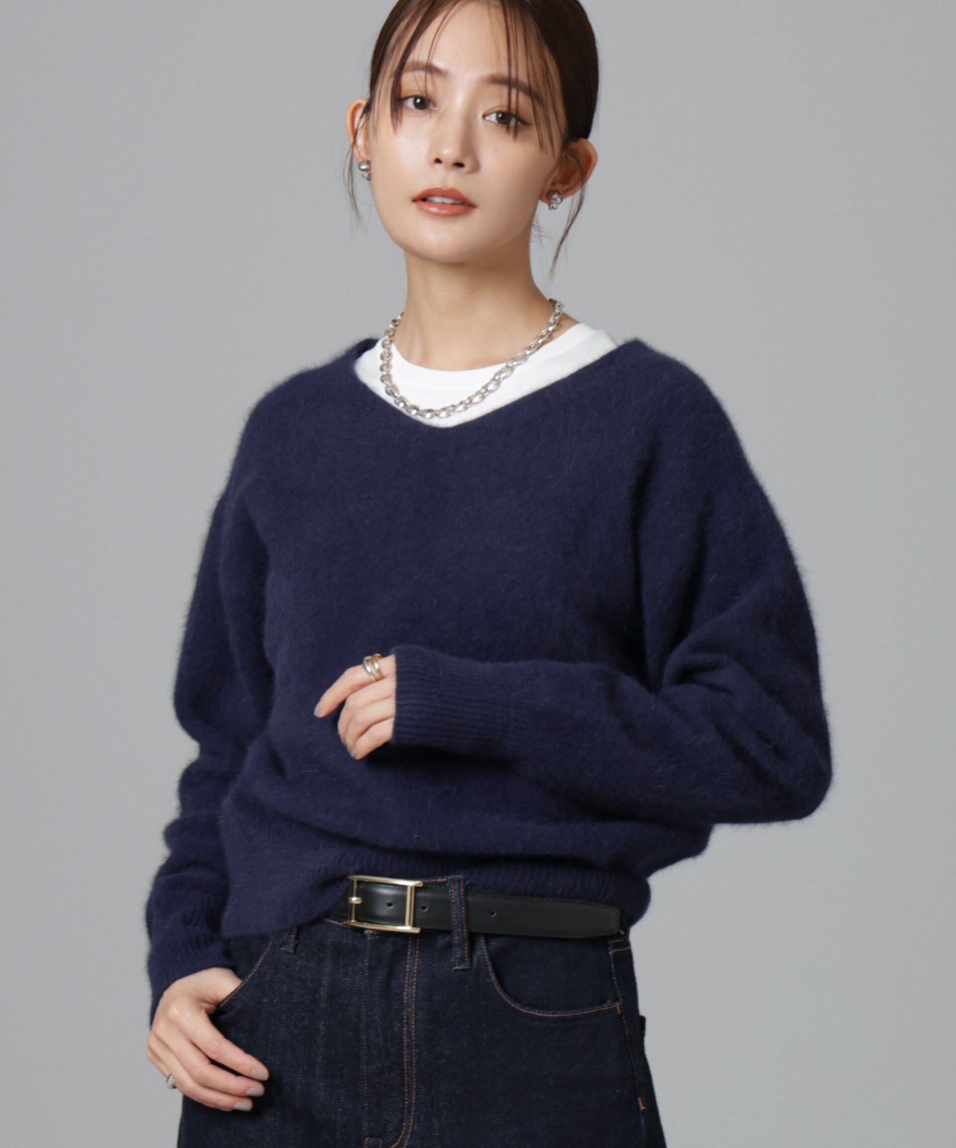 nano･universe「ウォッシャブルフォックスVネックプルオーバー」|ニット・セーター|ネイビー