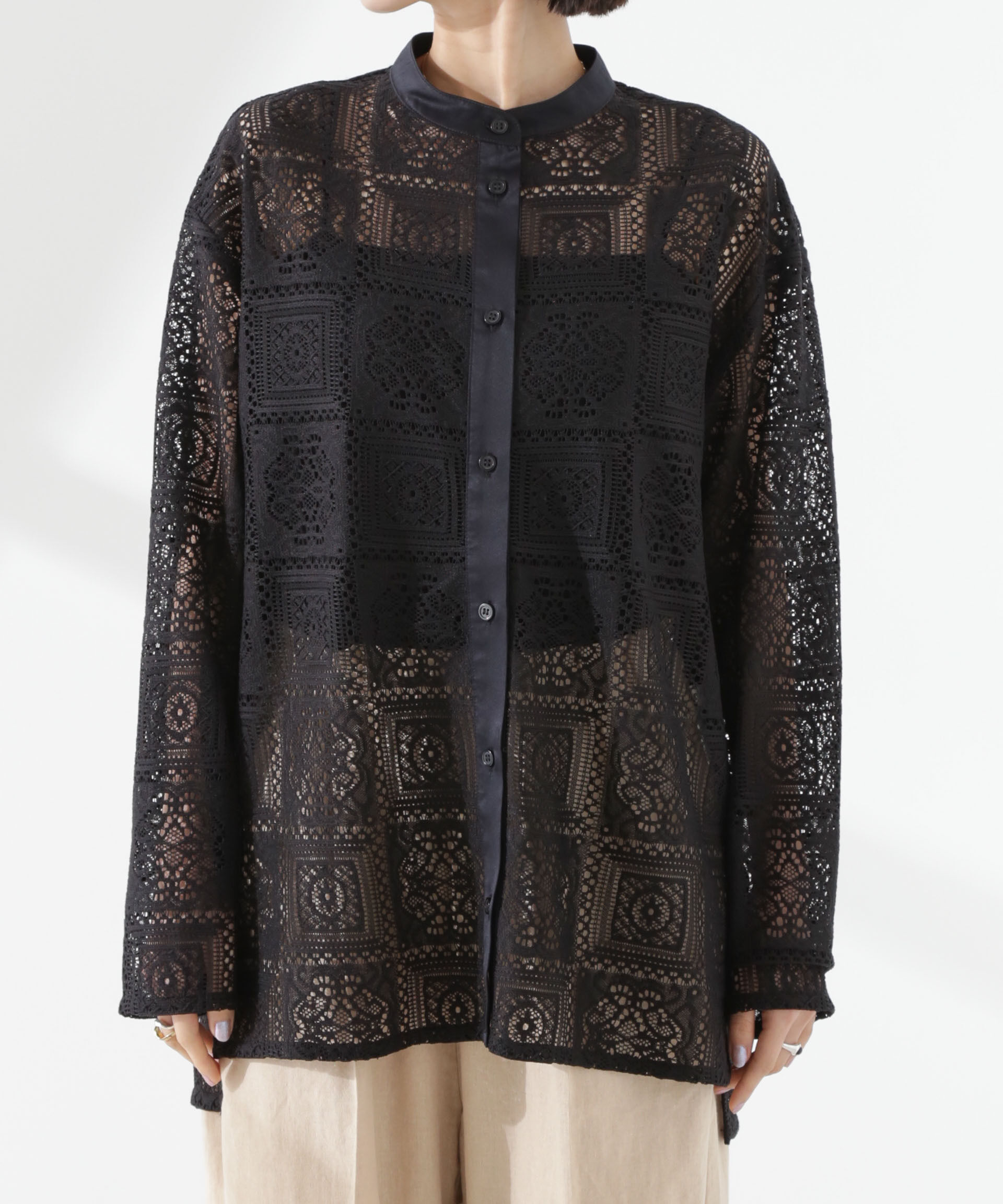 nano･universe「バンドカラーレースシャツ (セットアップ可)」|シャツ・ブラウス|