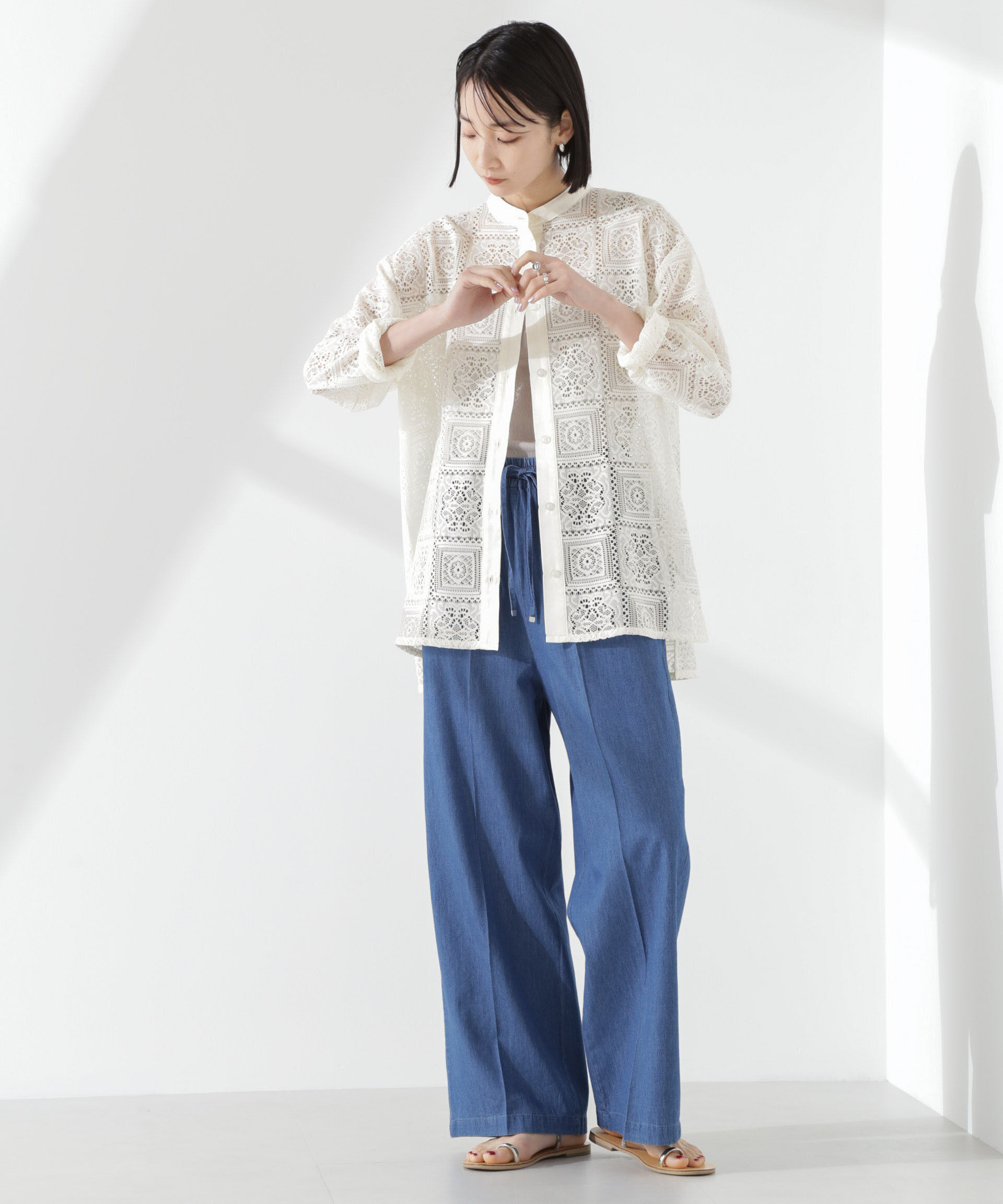 nano･universe「バンドカラーレースシャツ (セットアップ可)」|シャツ・ブラウス|