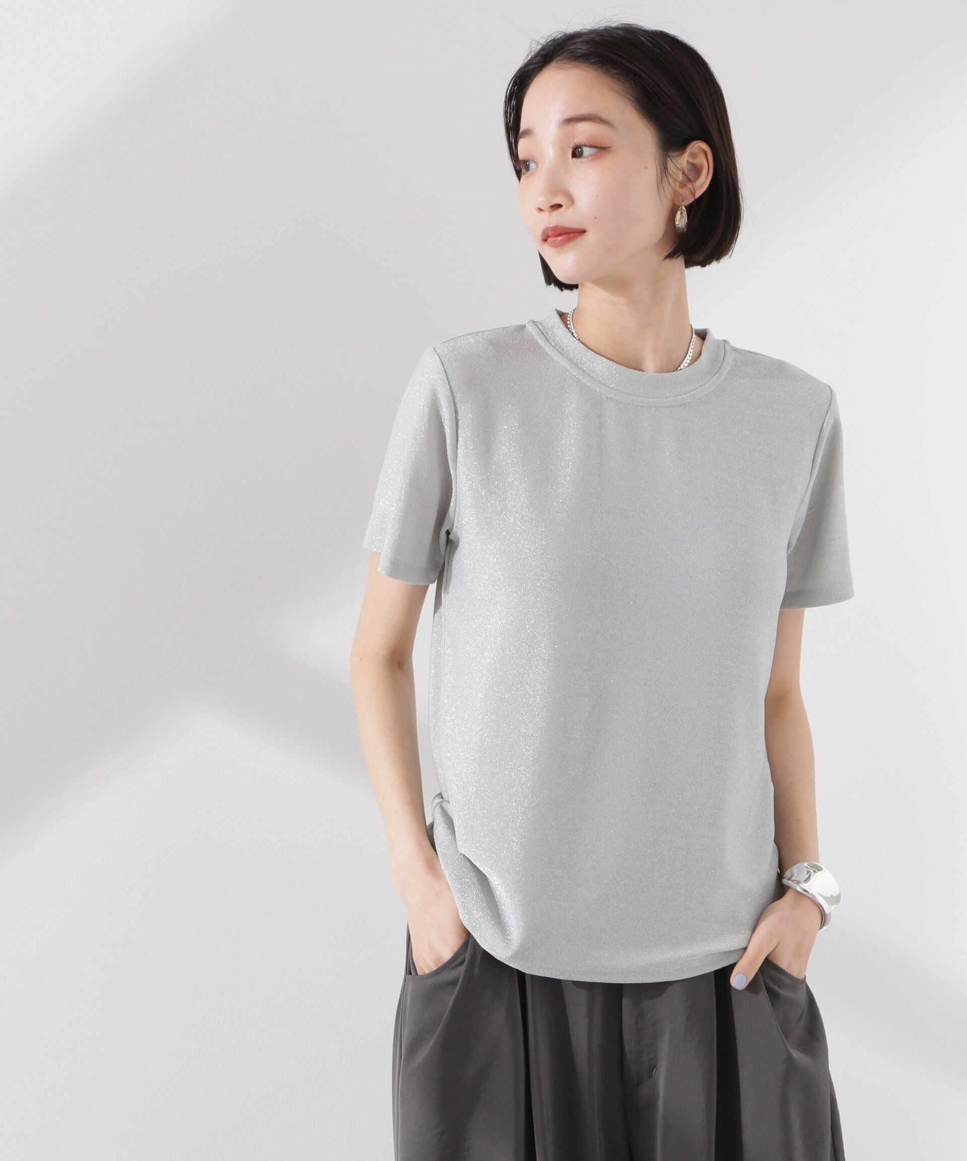 nano･universe「ラメカットクルーネックＴシャツ」|Tシャツ・カットソー|