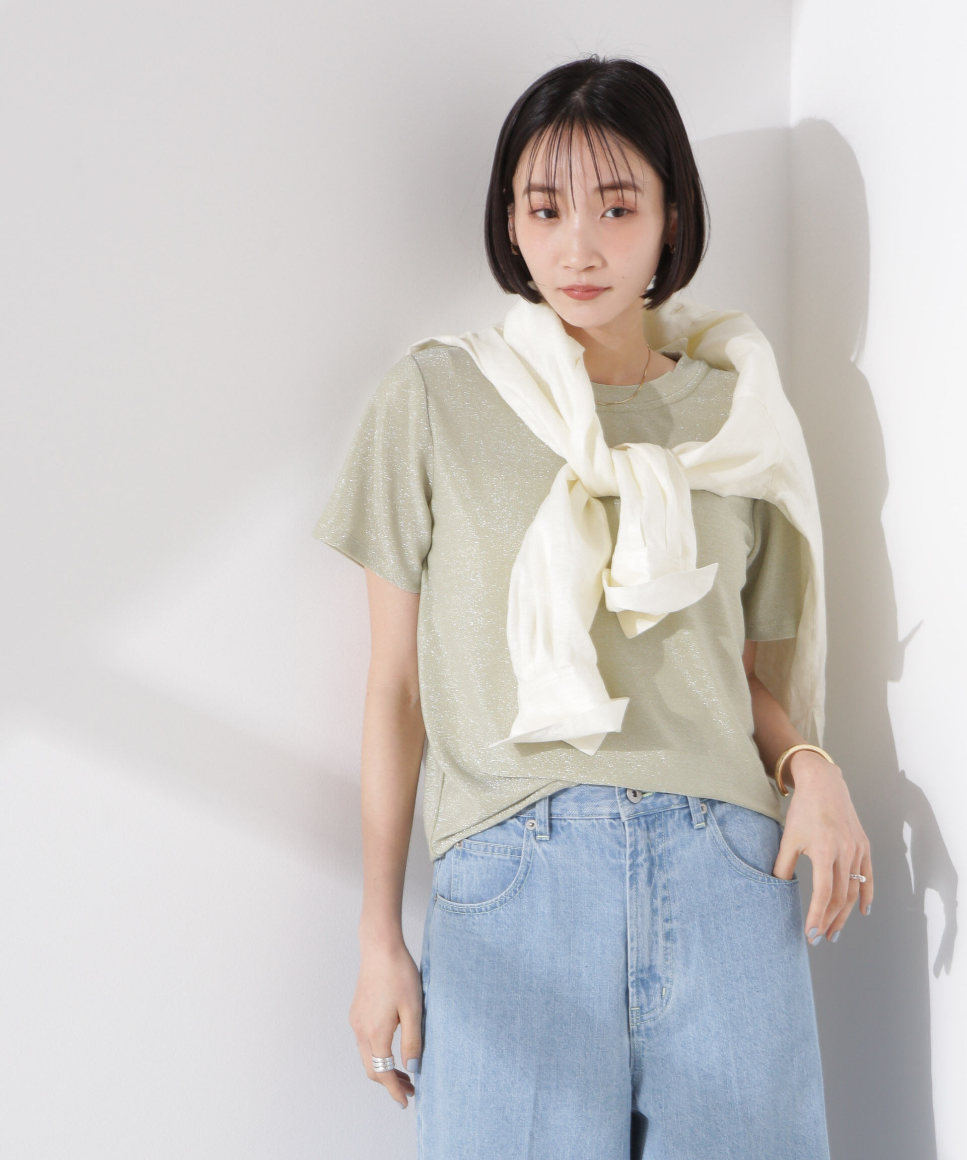 nano･universe「ラメカットクルーネックＴシャツ」|Tシャツ・カットソー|L.カーキ1