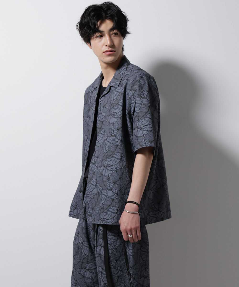 nano･universe「ボタニカルパターンサッカーシャツ 半袖(セットアップ可)」|シャツ・ブラウス|ブラック