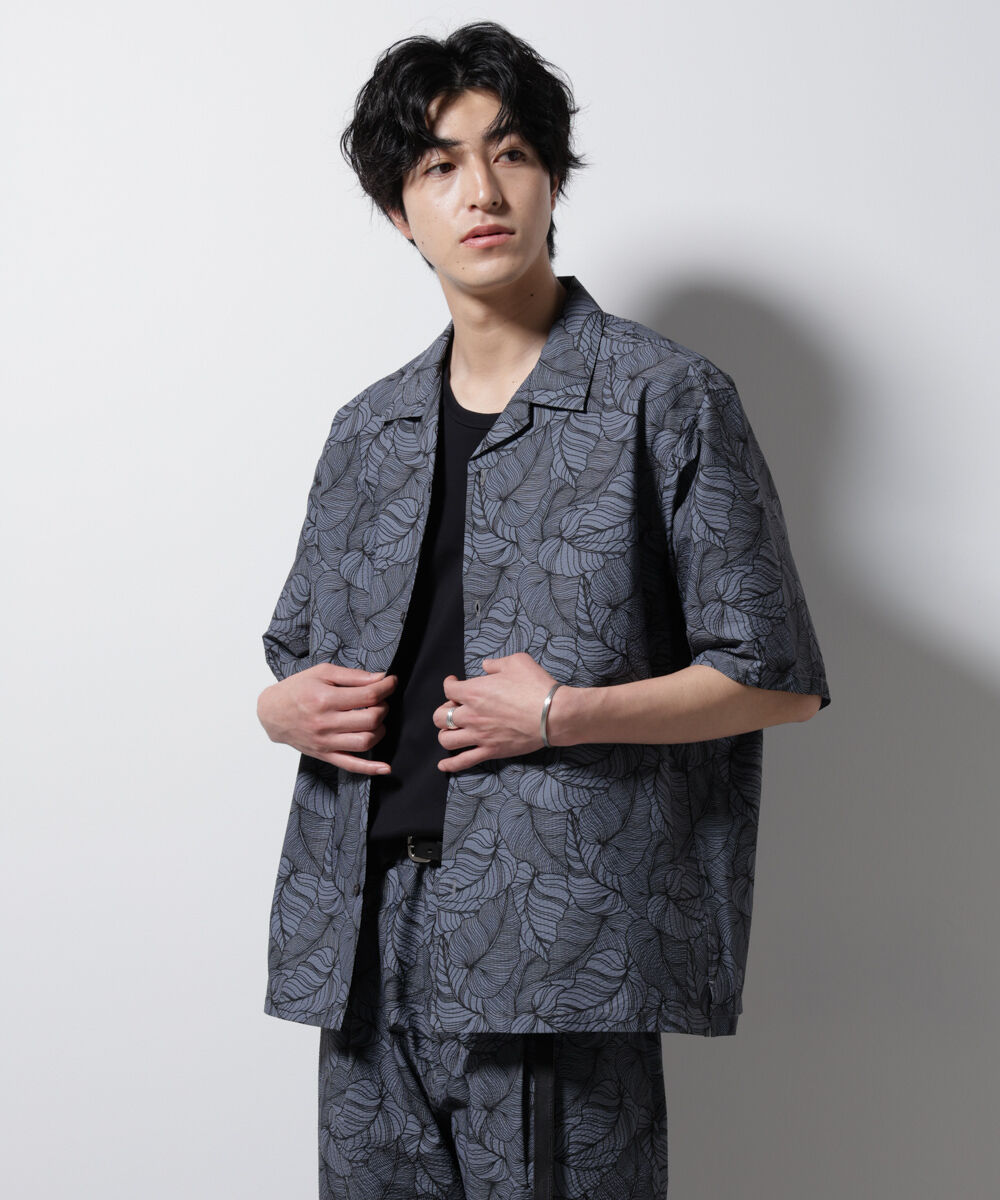 nano･universe「ボタニカルパターンサッカーシャツ 半袖(セットアップ可)」|シャツ・ブラウス|