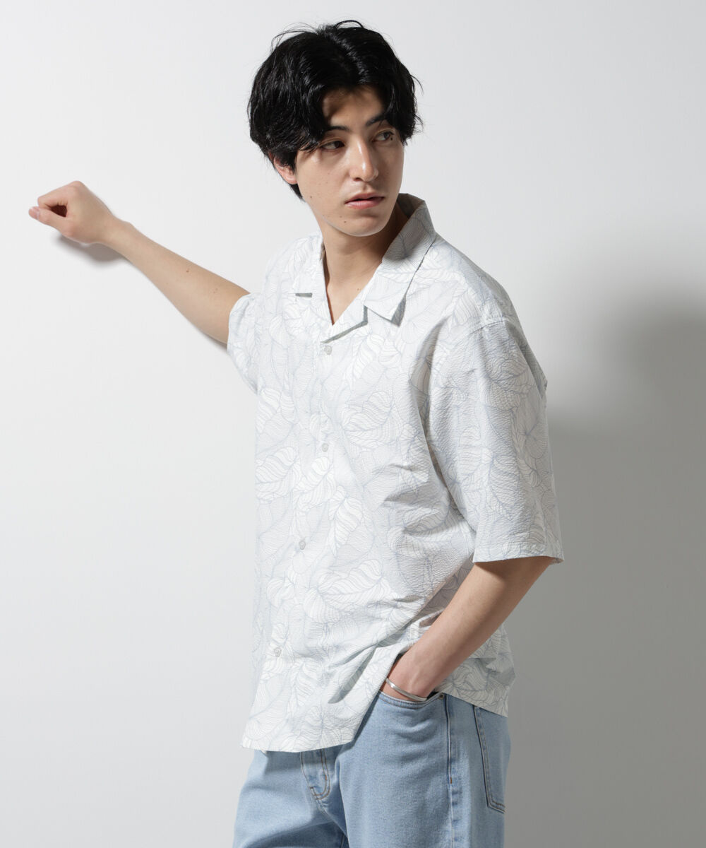 nano･universe「ボタニカルパターンサッカーシャツ 半袖(セットアップ可)」|シャツ・ブラウス|