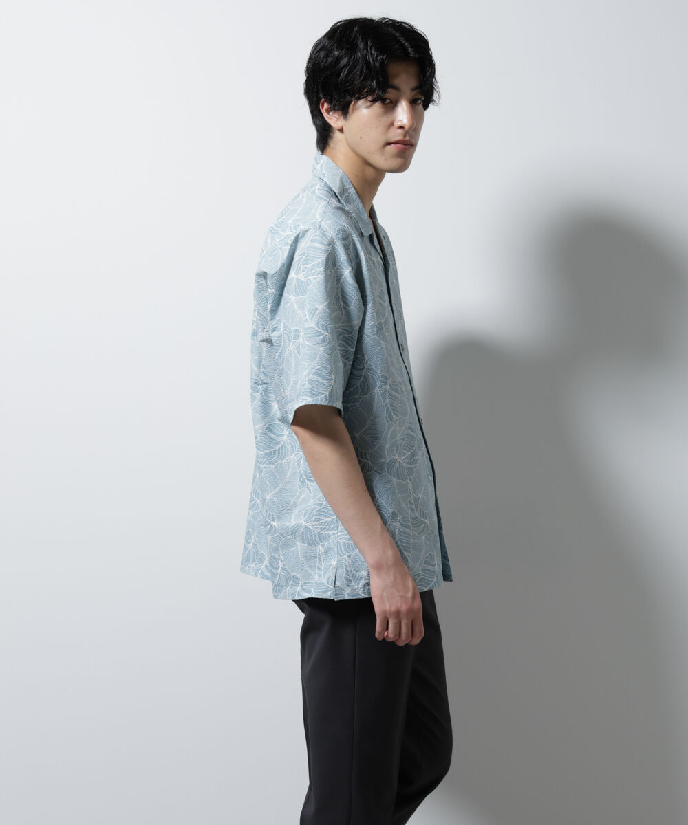 nano･universe「ボタニカルパターンサッカーシャツ 半袖(セットアップ可)」|シャツ・ブラウス|