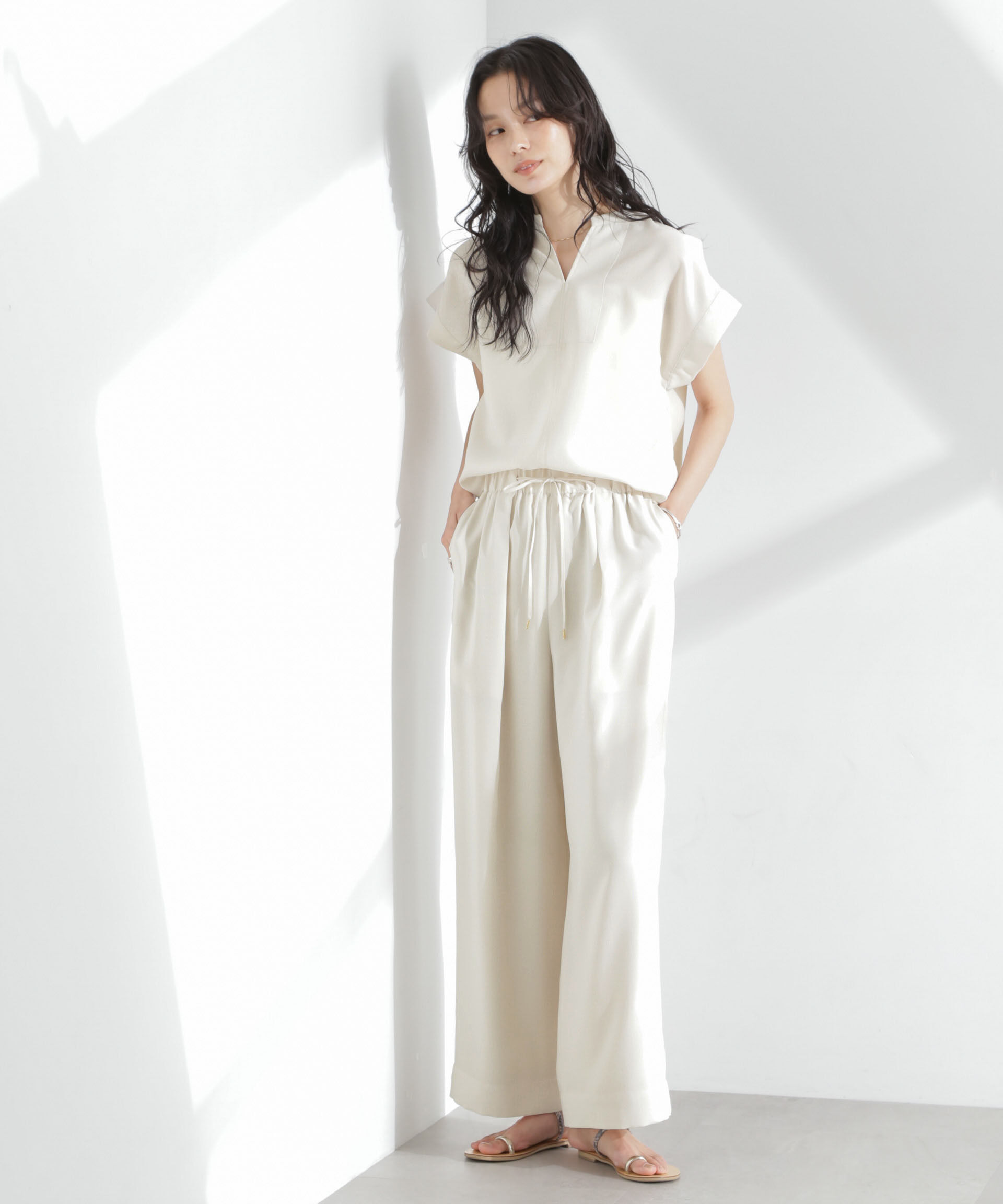 nano･universe「メランジドライ イージーワイドパンツ(セットアップ可)」|チノ|