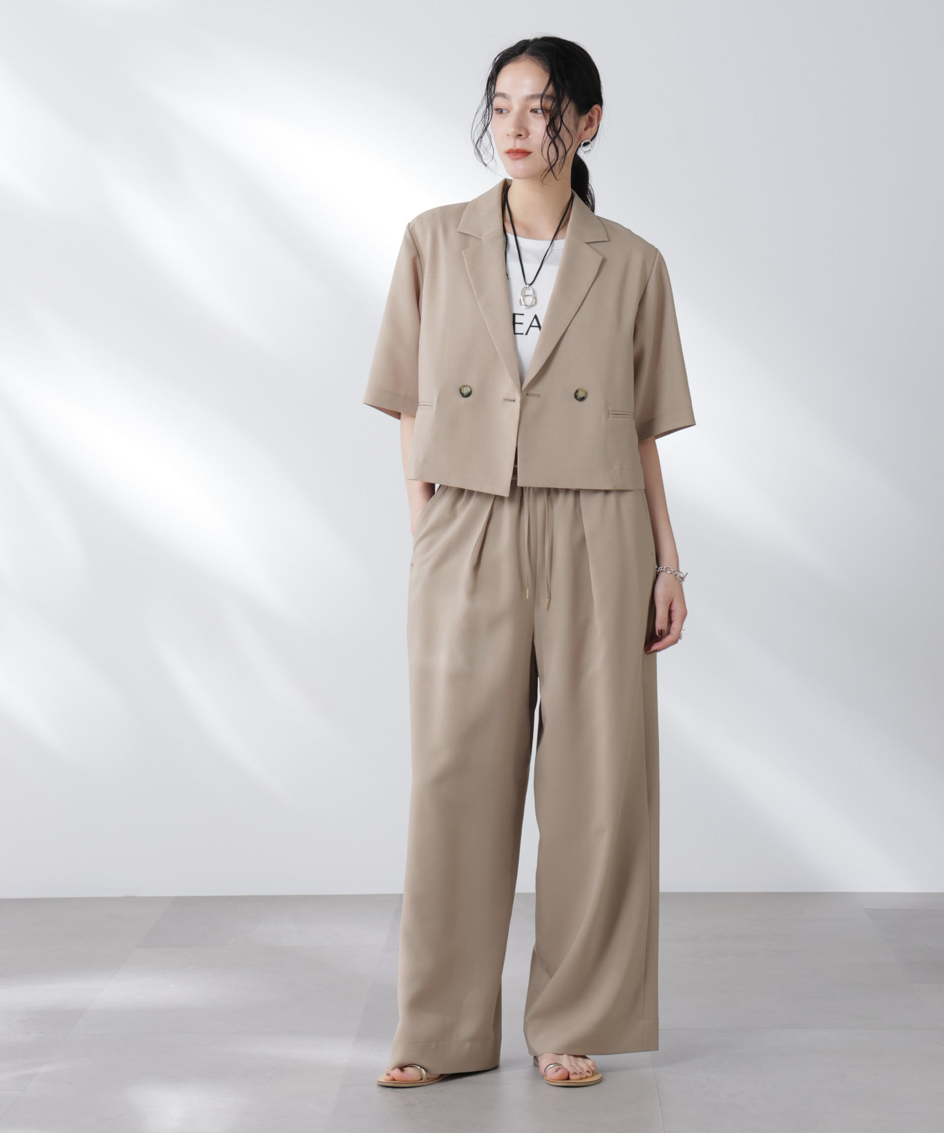 nano･universe「メランジドライ イージーワイドパンツ(セットアップ可)」|チノ|