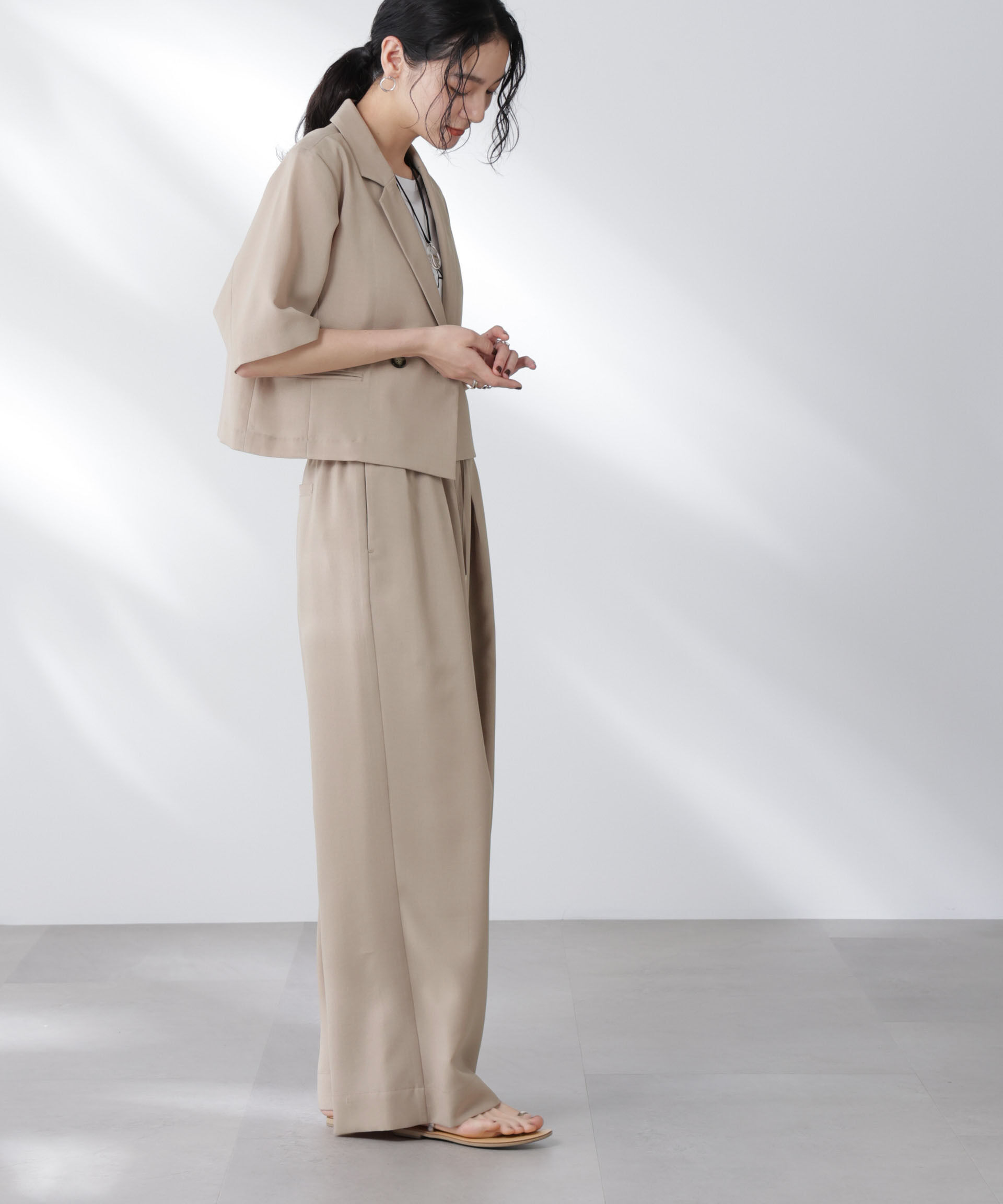 nano･universe「メランジドライ イージーワイドパンツ(セットアップ可)」|チノ|