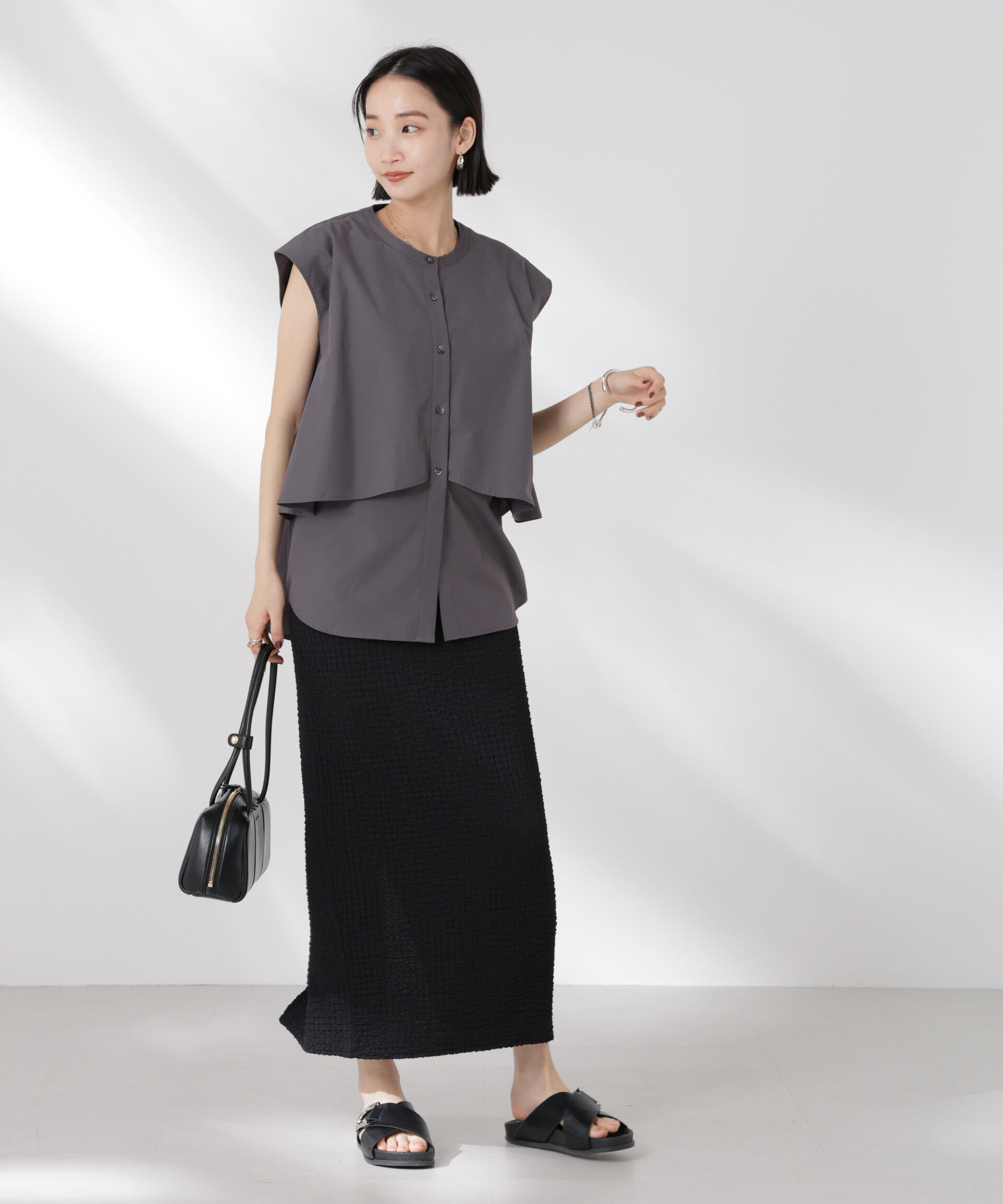 nano･universe「フロントフレアケープカラーノースリーブシャツ」|シャツ・ブラウス|