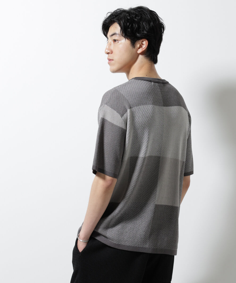 nano･universe「ブロックチェックニットTシャツ 半袖」|ニット・セーター|