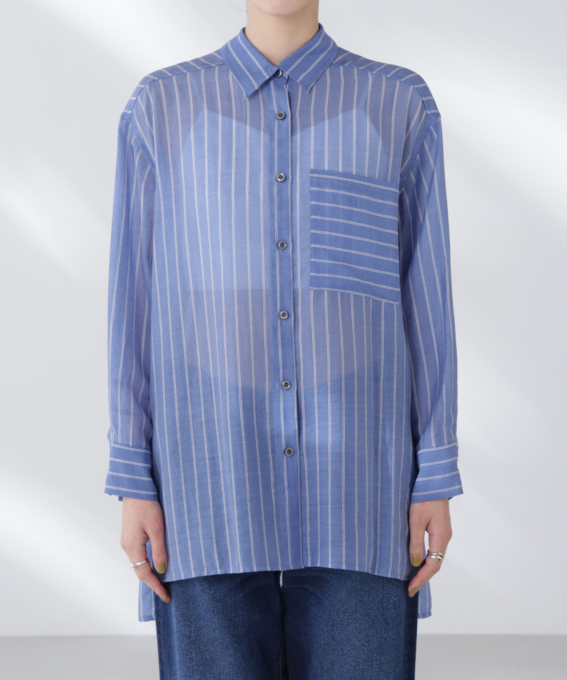 nano･universe「シアーストライプオーバーサイズロングシャツ(セットアップ可)」|シャツ・ブラウス|