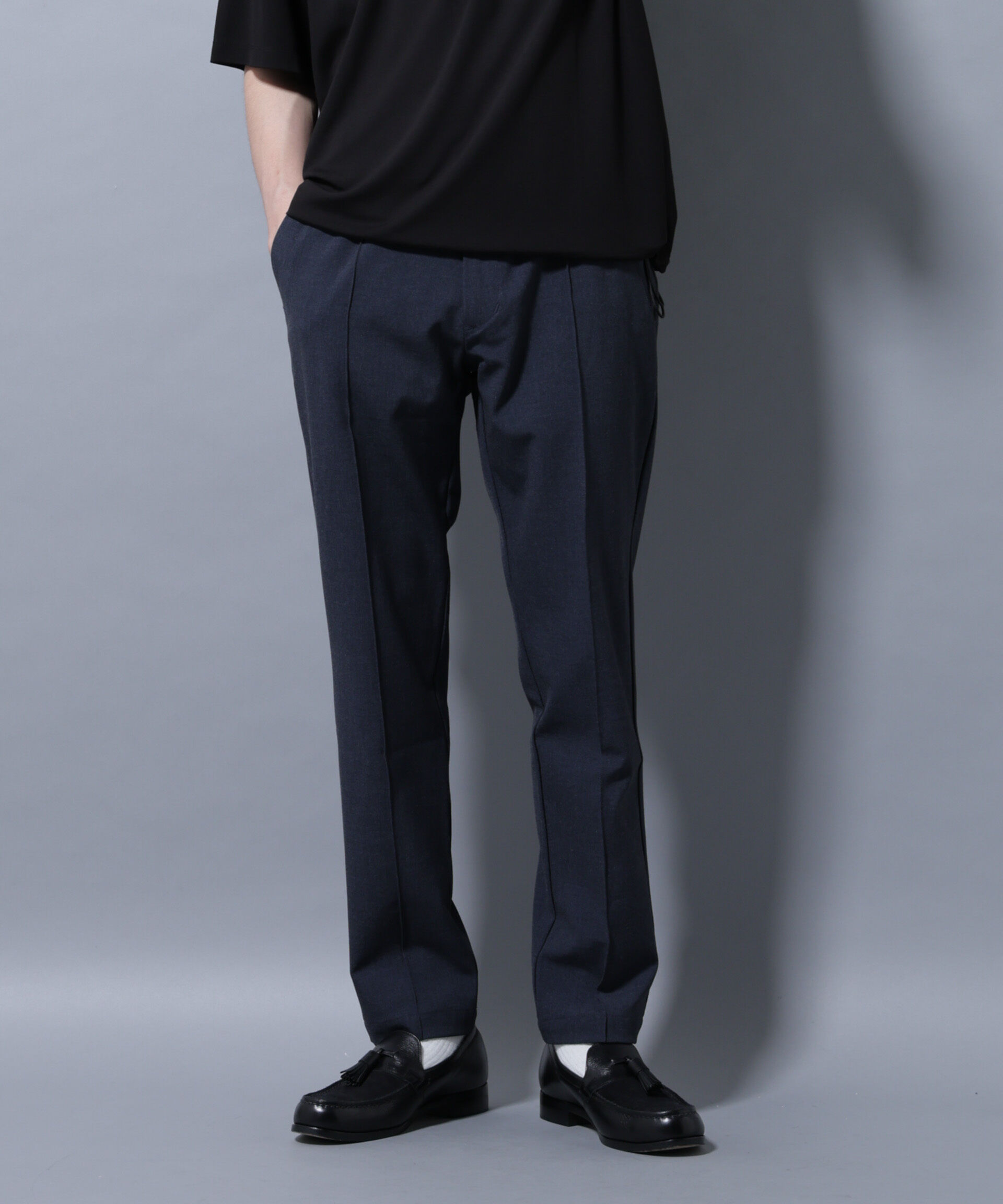 nano･universe「サイドリブストレッチイージーパンツ」|チノ|ネイビー