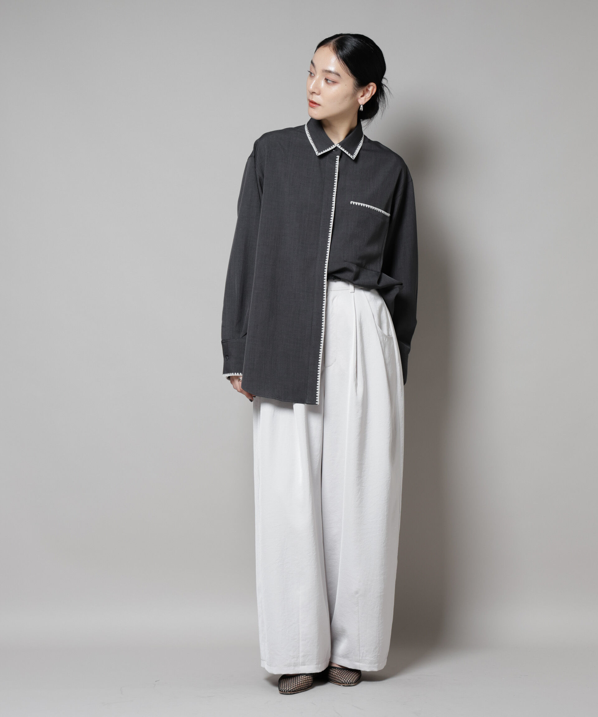 nano･universe「トリミング刺繍ツイルシャツ」|シャツ・ブラウス|