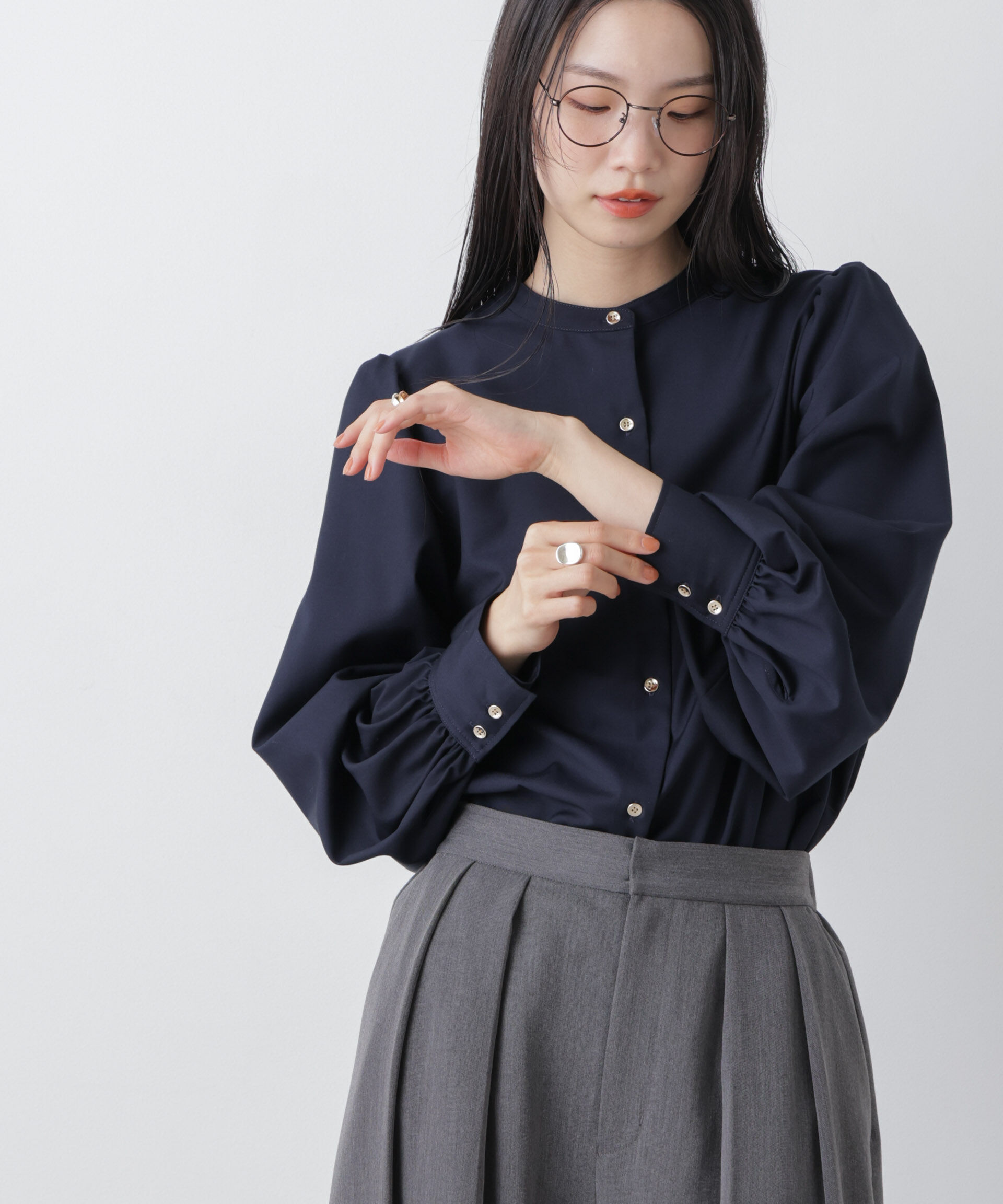 nano･universe「マシンウォッシャブルイージーケア ギャザースリーブブラウス」|シャツ・ブラウス|