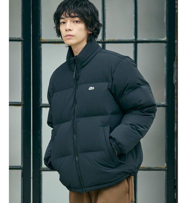 LACOSTE「撥水 防風 テクニカルファブリック ボリュームダウンフーデッドジャケット」|ダウン|ブラック
