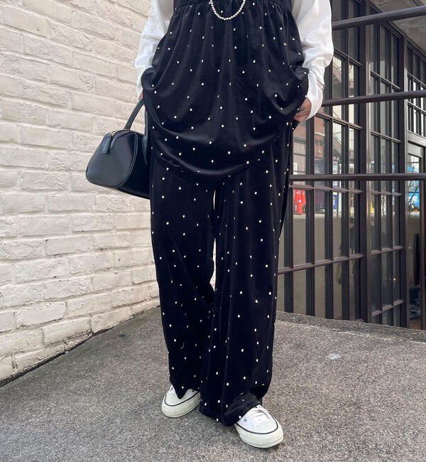 fredy emue「《セットアップ対応》ベロアドット刺繍イージーパンツ」|チノ|