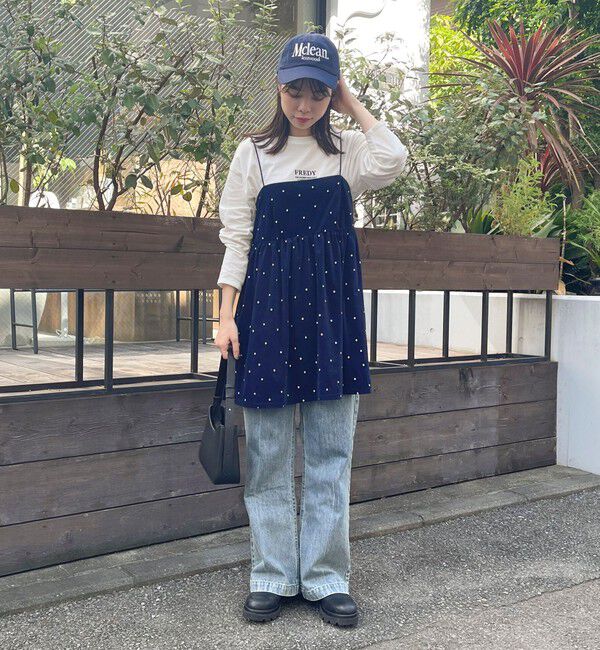 fredy emue「《セットアップ対応》ベロアドット刺繍キャミブラウス」|キャミソール|