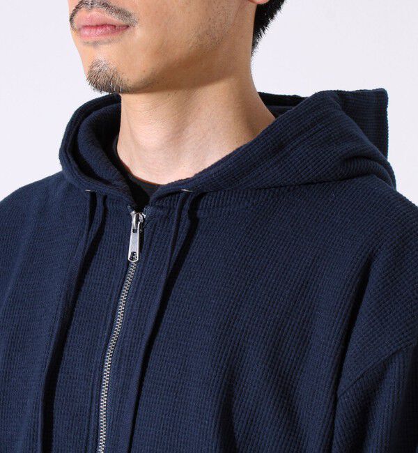 GLOSTER「【レイヤードに最適】起毛ワッフル 裾ドロストジップパーカー」|パーカー|