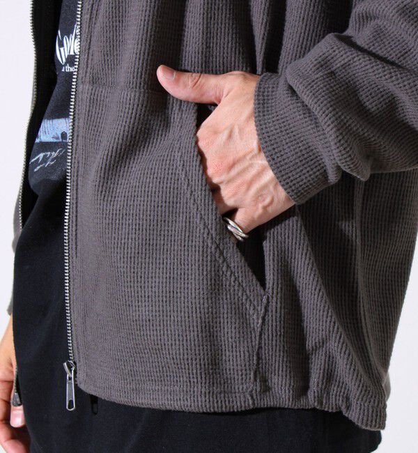 GLOSTER「【レイヤードに最適】起毛ワッフル 裾ドロストジップパーカー」|パーカー|