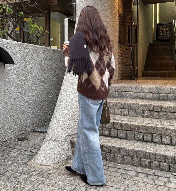 fredy emue「アーガイル柄起毛Ｖネックニット」|ニット・セーター|