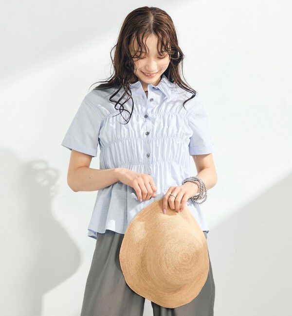 fredy emue「シャーリング半袖シャツ」|シャツ・ブラウス|ブルー系その他