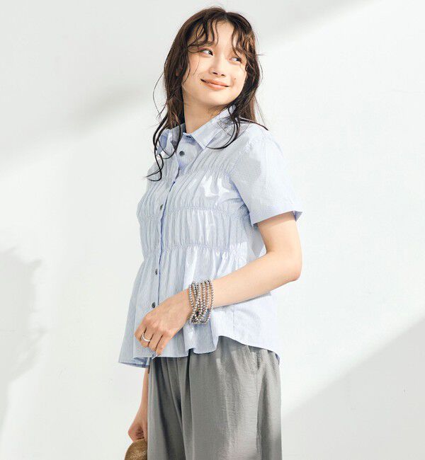 fredy emue「シャーリング半袖シャツ」|シャツ・ブラウス|