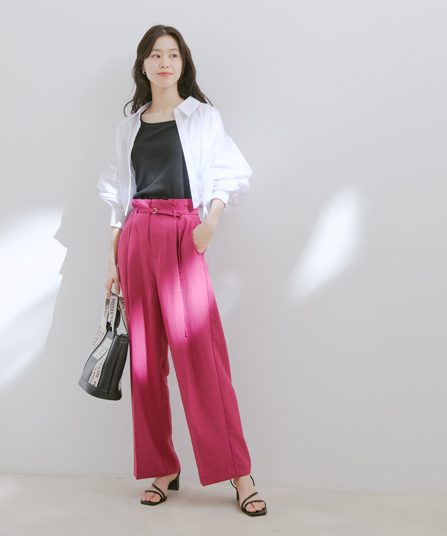 VIS「【接触冷感・洗える】美easy Dカンベルト付きワイドパンツ【セットアップ対応】」|スラックス|