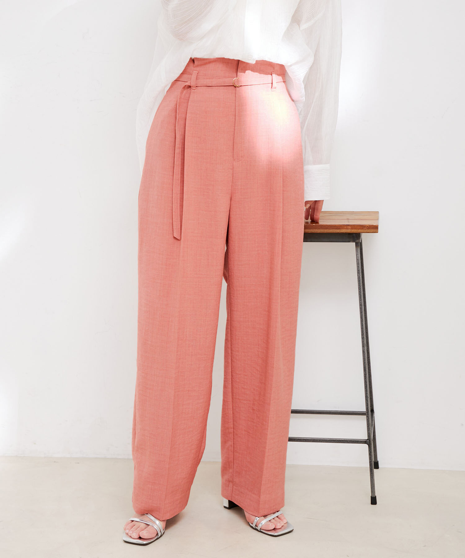 VIS「【接触冷感・洗える】美easy Dカンベルト付きワイドパンツ【セットアップ対応】」|スラックス|ピンク(63)