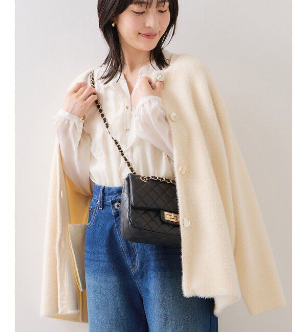 VIS「接結メタルボタンミニフェザーニットコート」|ノーカラージャケット|