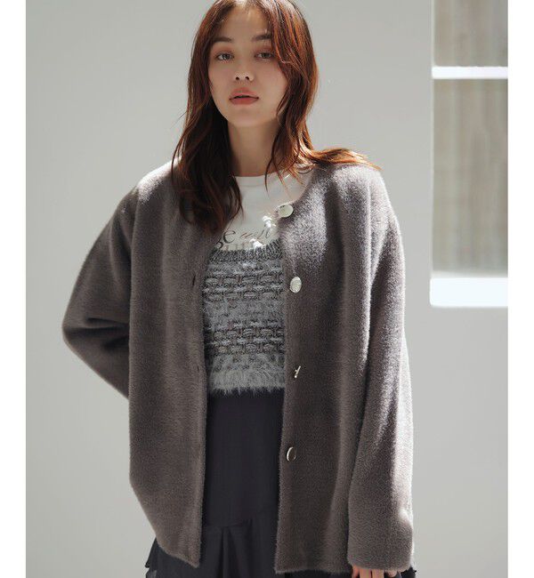 VIS「接結メタルボタンミニフェザーニットコート」|ノーカラージャケット|