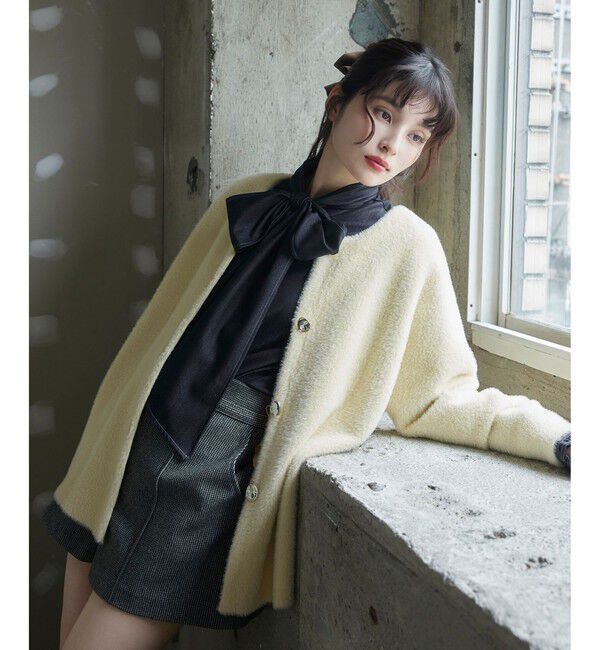 VIS「接結メタルボタンミニフェザーニットコート」|ノーカラージャケット|