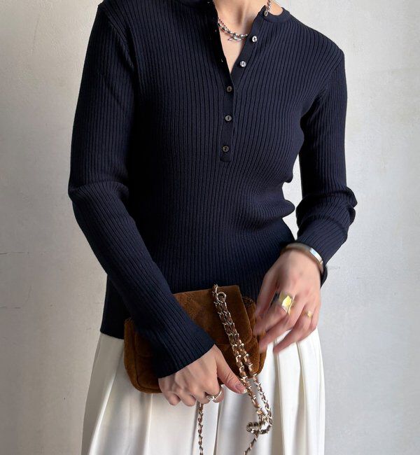  「ヘンリーネックリブニット」|ニット・セーター|ネイビー