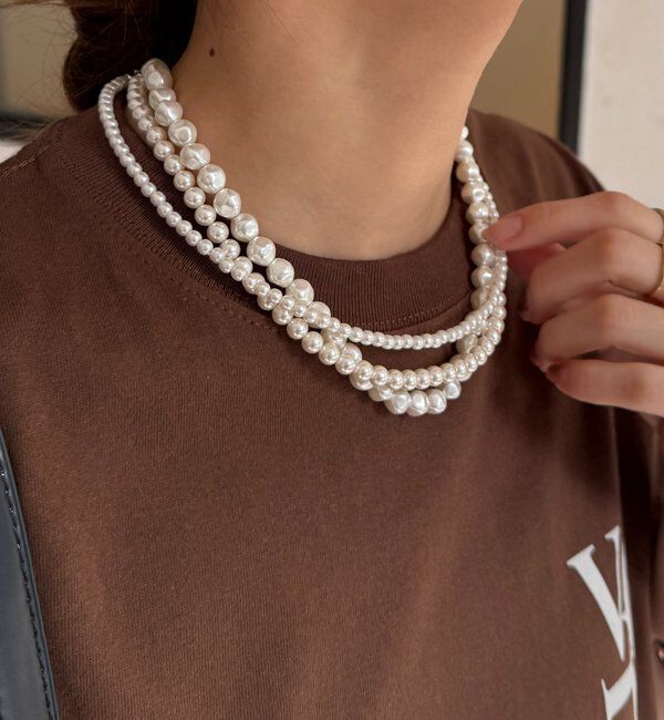  「マグネット3連パールネックレス」|ネックレス|ホワイト
