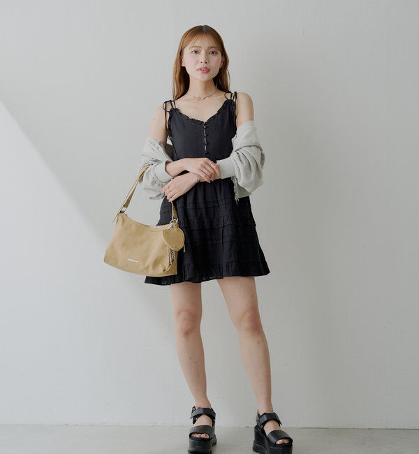  「【WEB限定追加】肩リボンコットンレースフリルキャミミニワンピ」|ワンピース|