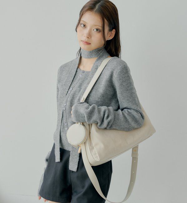  「ポーチチャーム付きスエードコンビボストンバッグ」|ボストンバッグ|