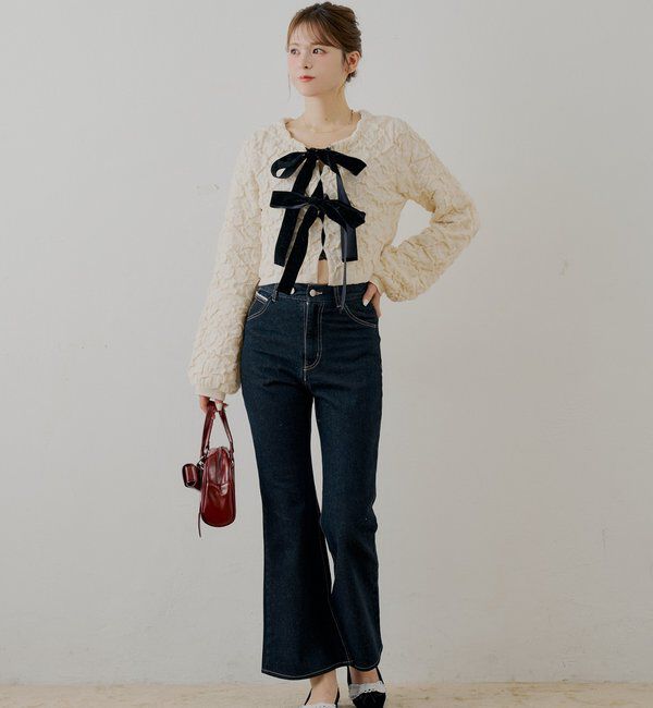  「【新色追加】レースデザインフレアデニム」|デニム|