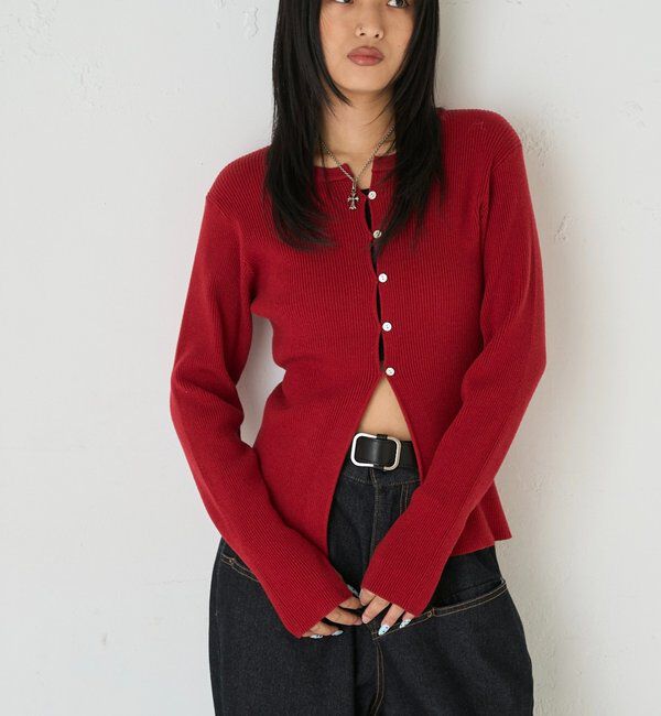  「リブニットナローカーディガン」|カーディガン|